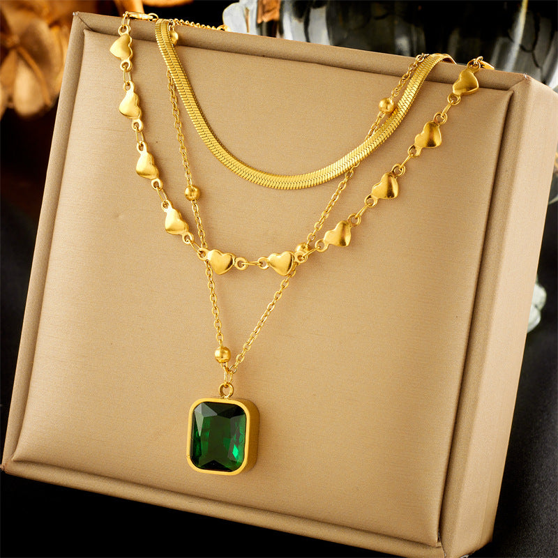 Vintage Luxury Gold Plated Heart Butterfly Round Stainless Steel Necklace with Pearl Multi-Layer