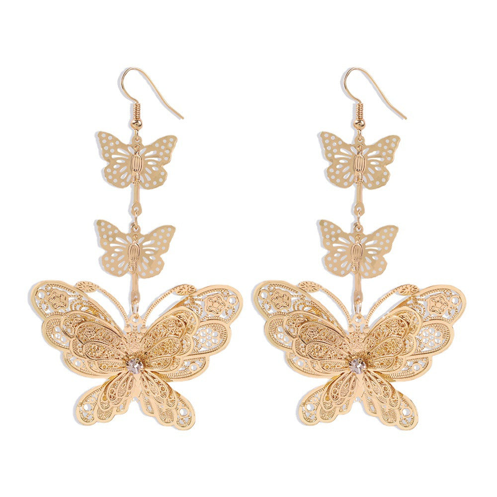 Pendientes de mariposa de aleación chapada, pendientes colgantes largos de moda para mujer, diseño geométrico estilo dulce y moderno
