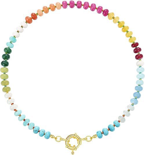 Sweet 8mm Natural Stone Bead Necklace Stainless Steel Geometric Round Ball Chain for Women