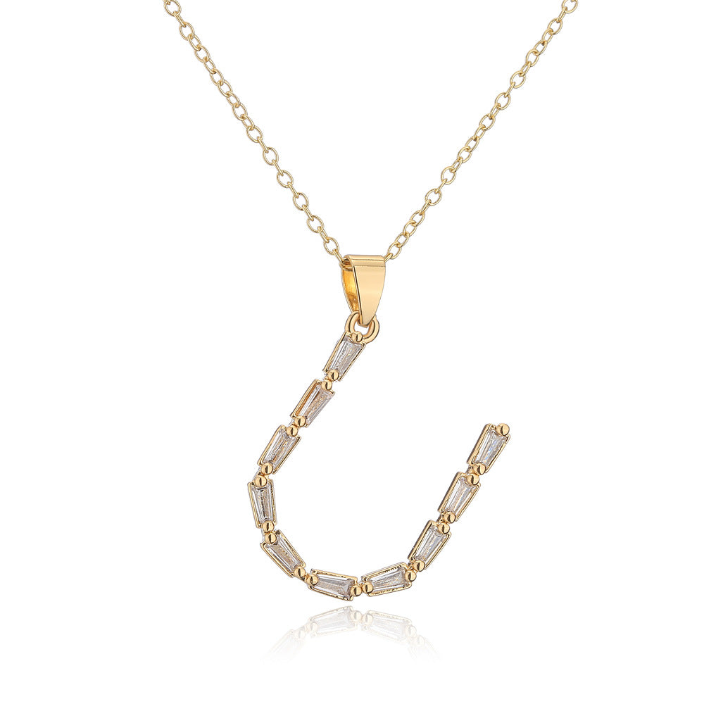 Collana da donna con ciondolo a lettera minimalista in ottone, placcata in oro 18K con intarsio di zirconi
