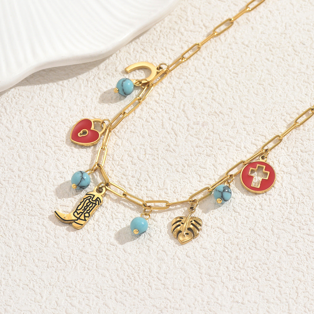 Collana Chic a Pendente Geometrico da Donna con Intarsio Turchese in Lega, Catena Minimalista per Clavicole