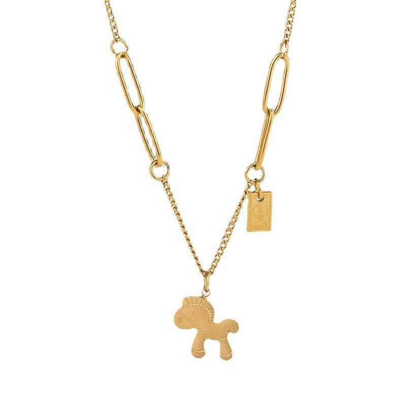 Unique Gold Plated Horse Butterfly Geometric Titanium Steel Necklace for Women