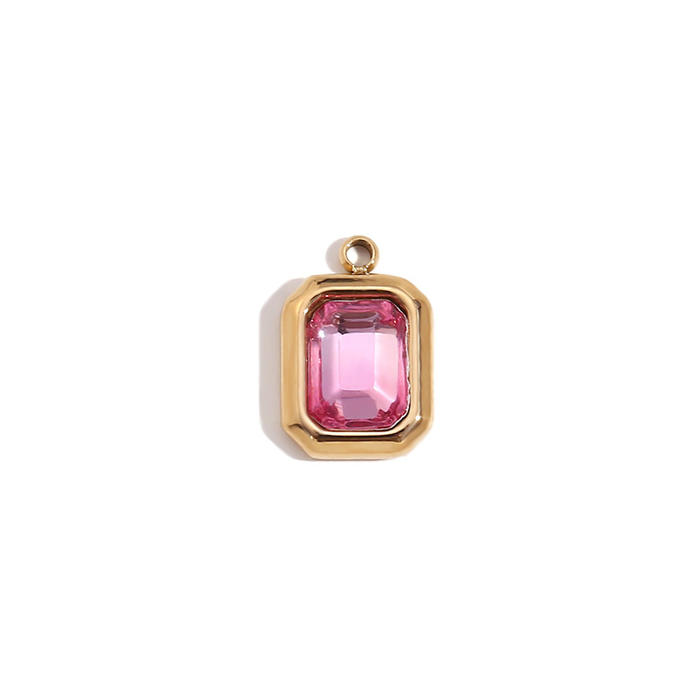Minimalist Geometric Heart Pendant for Women Stainless Steel with 18K Gold Plating and Micro-Pave Colored Rhinestones