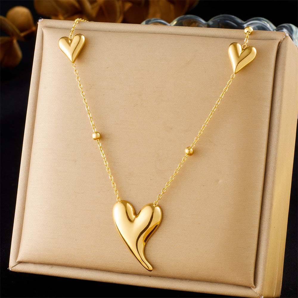 Minimalist Elegant Gold Plated Heart Stainless Steel Necklace Cable Chain