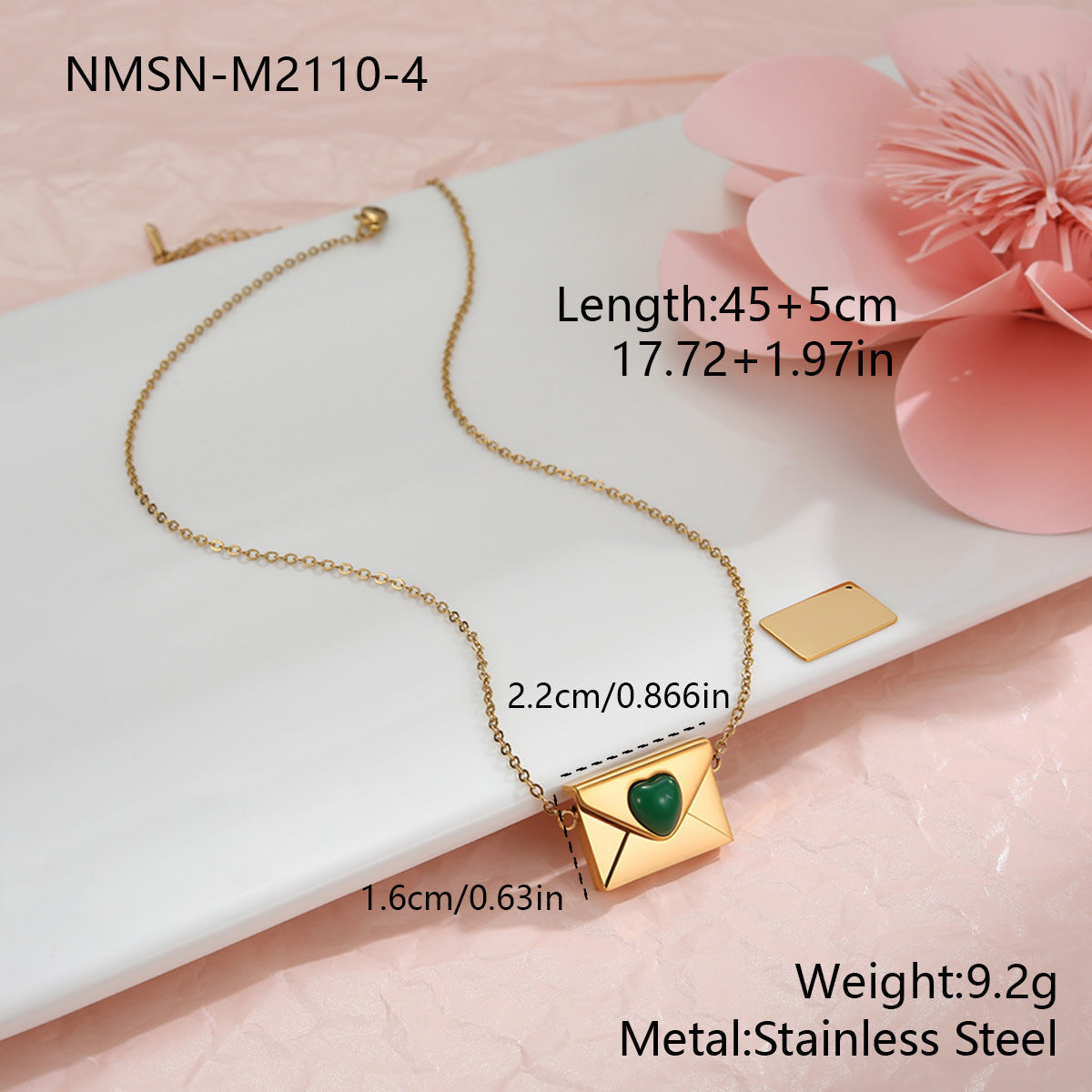 Elegante collana da donna in acciaio inossidabile placcato oro 18 carati con ciondolo a forma di busta a cuore fai da te