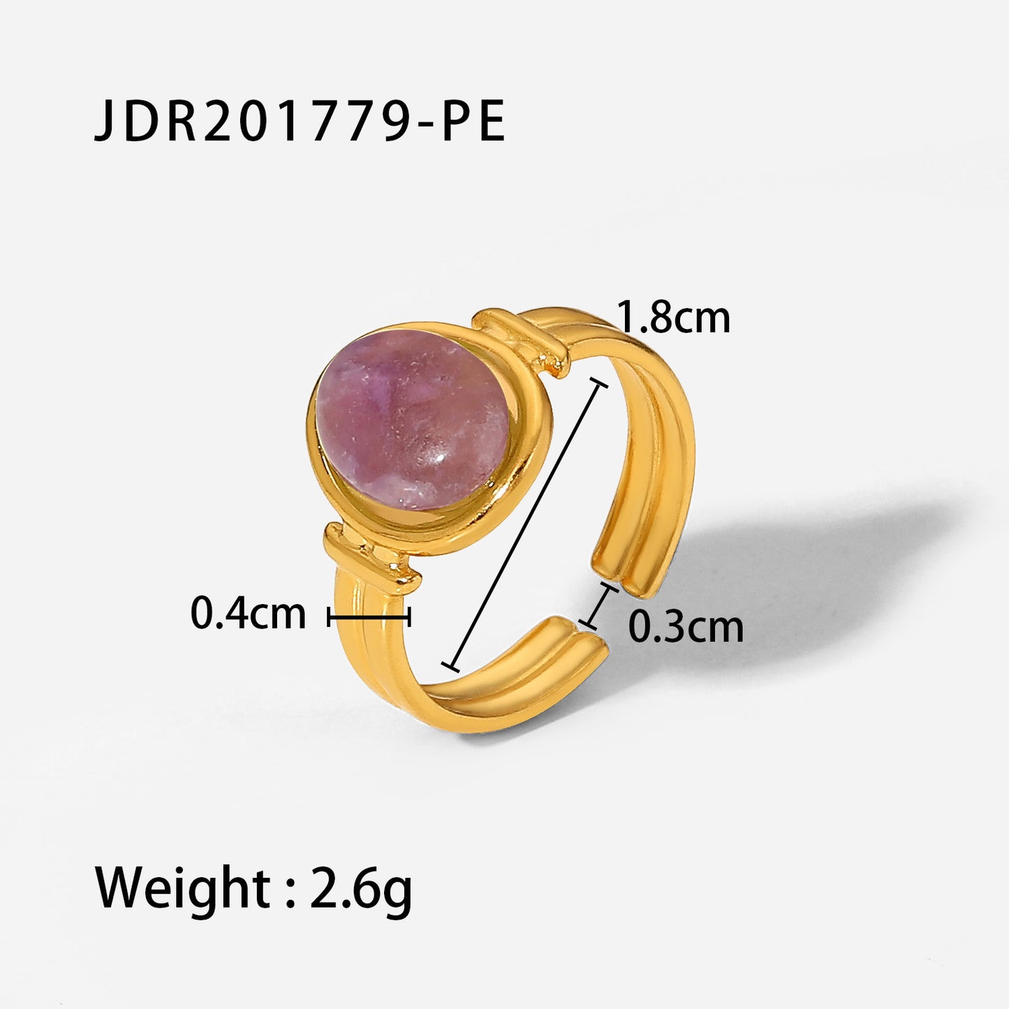 Anello da donna aperto stile Ins geometrico ovale con occhio di tigre verde viola, pietra semipreziosa placcata oro 18 carati