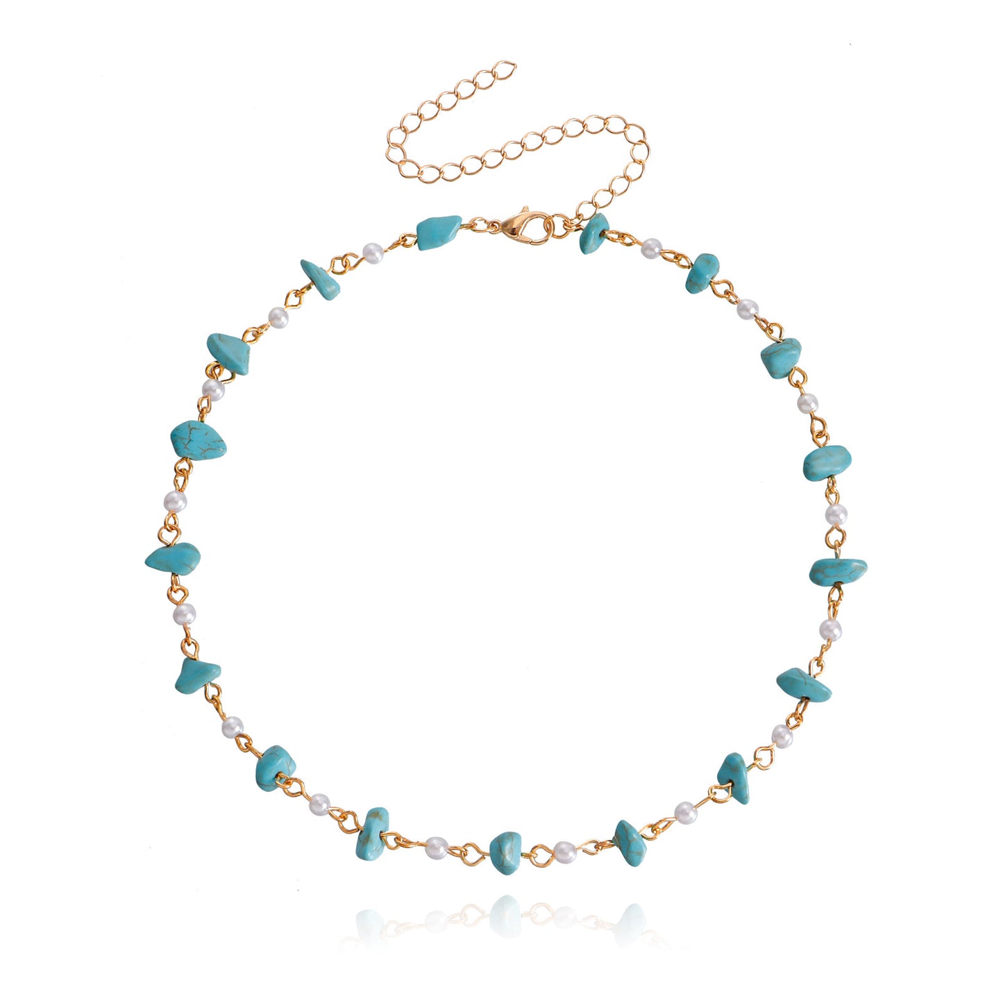 Minimalist Geometric Turquoise Pendant Necklace for Women Alloy Plated Clavicle Chain