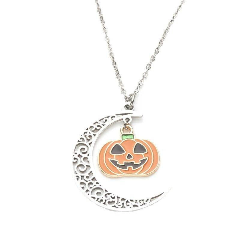 Ciondolo Collana Zucca Geometrica Non Conformista in Acciaio Inossidabile con Finitura in Acciaio al Titanio Placcato per Halloween
