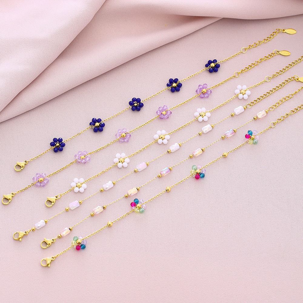 Bracciale alla moda unisex in acciaio al titanio placcato con motivo a petali floreali per abbigliamento casual estivo