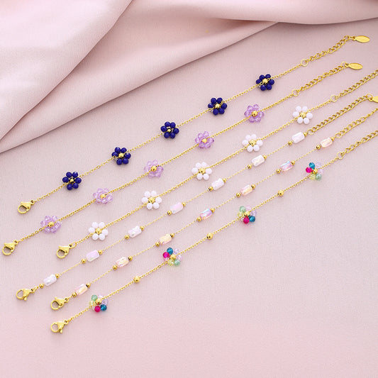 Bracciale alla moda unisex in acciaio al titanio placcato con motivo a petali floreali per abbigliamento casual estivo