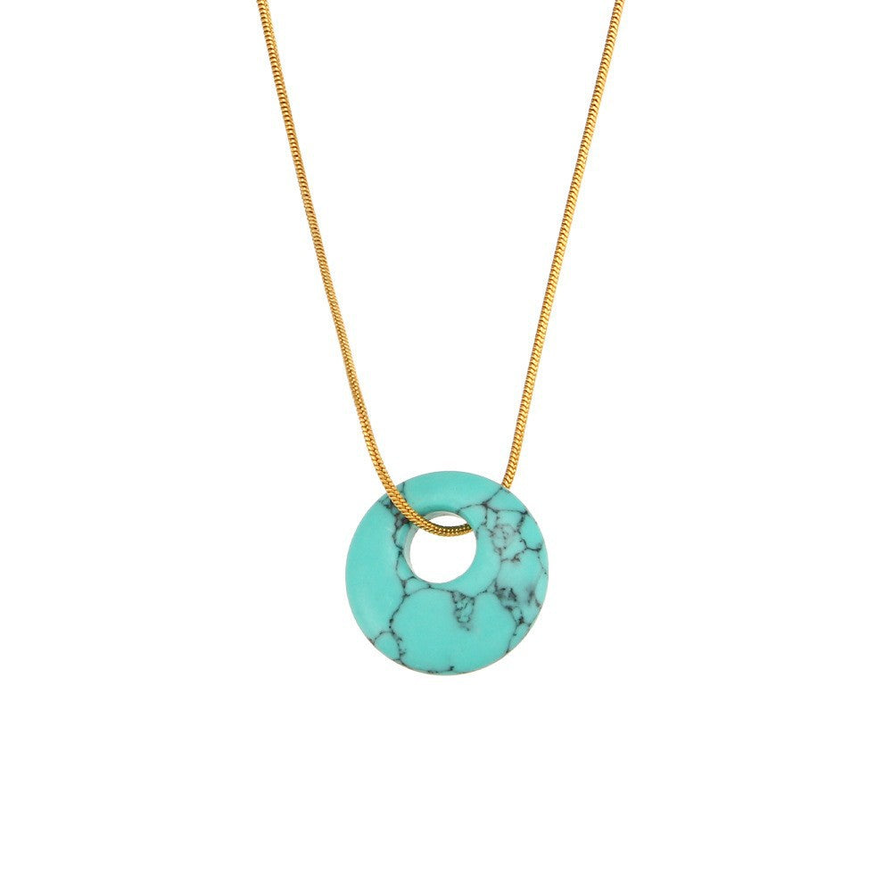 Collana con ciondolo rotondo geometrico vintage in acciaio inossidabile con placcatura in oro 18 carati e bordo attorcigliato per donna