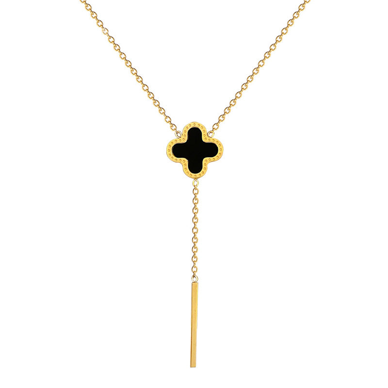 Minimalist Geometric Lucky Clover Titanium Steel Clavicle Necklace