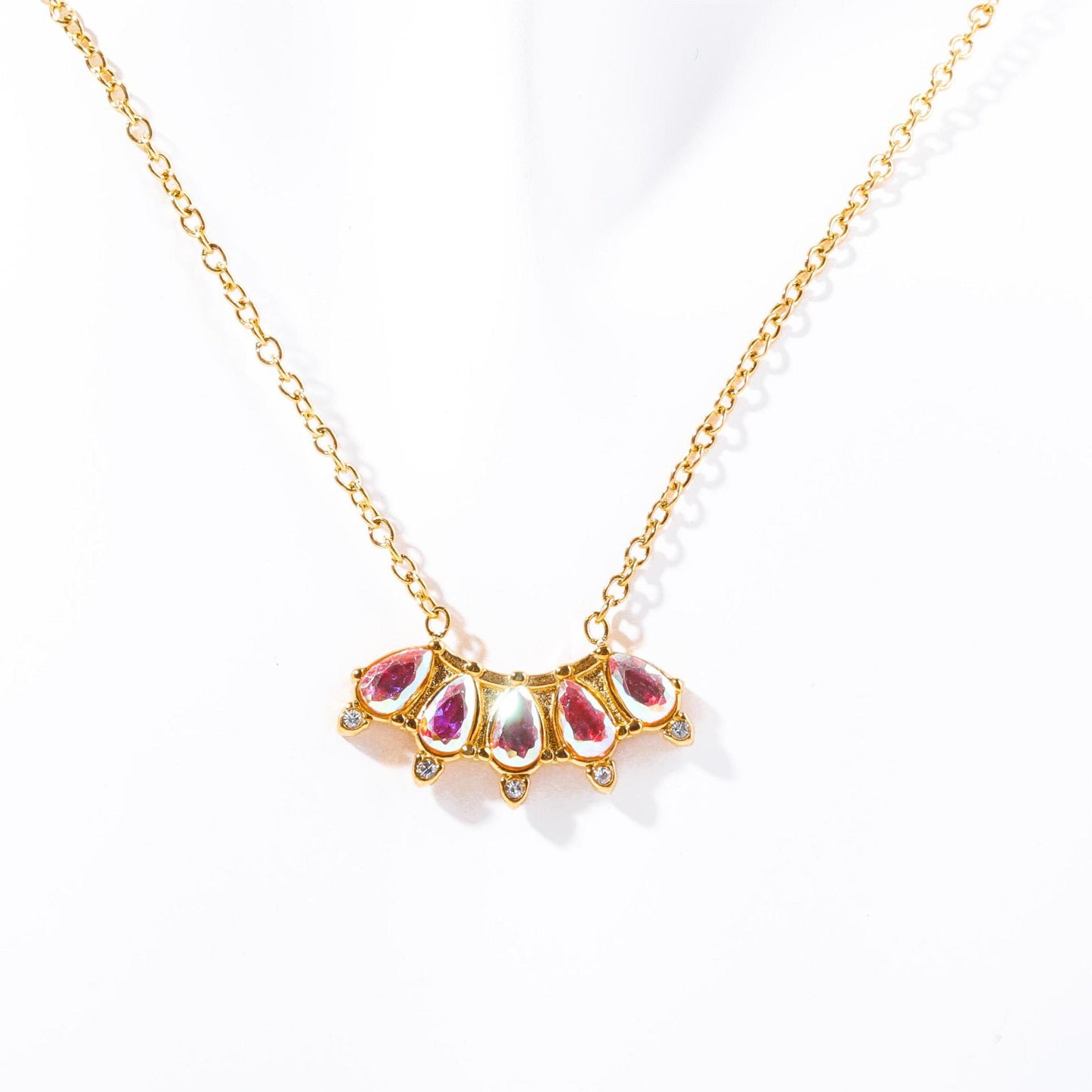 Vintage Geometric Stainless Steel Choker Necklace with 18K Gold Plating and Birthstone Accents