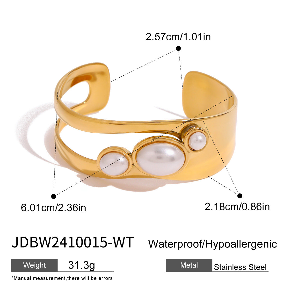 Bracciale alla moda traforato con perle in acciaio inossidabile con finitura placcata da donna