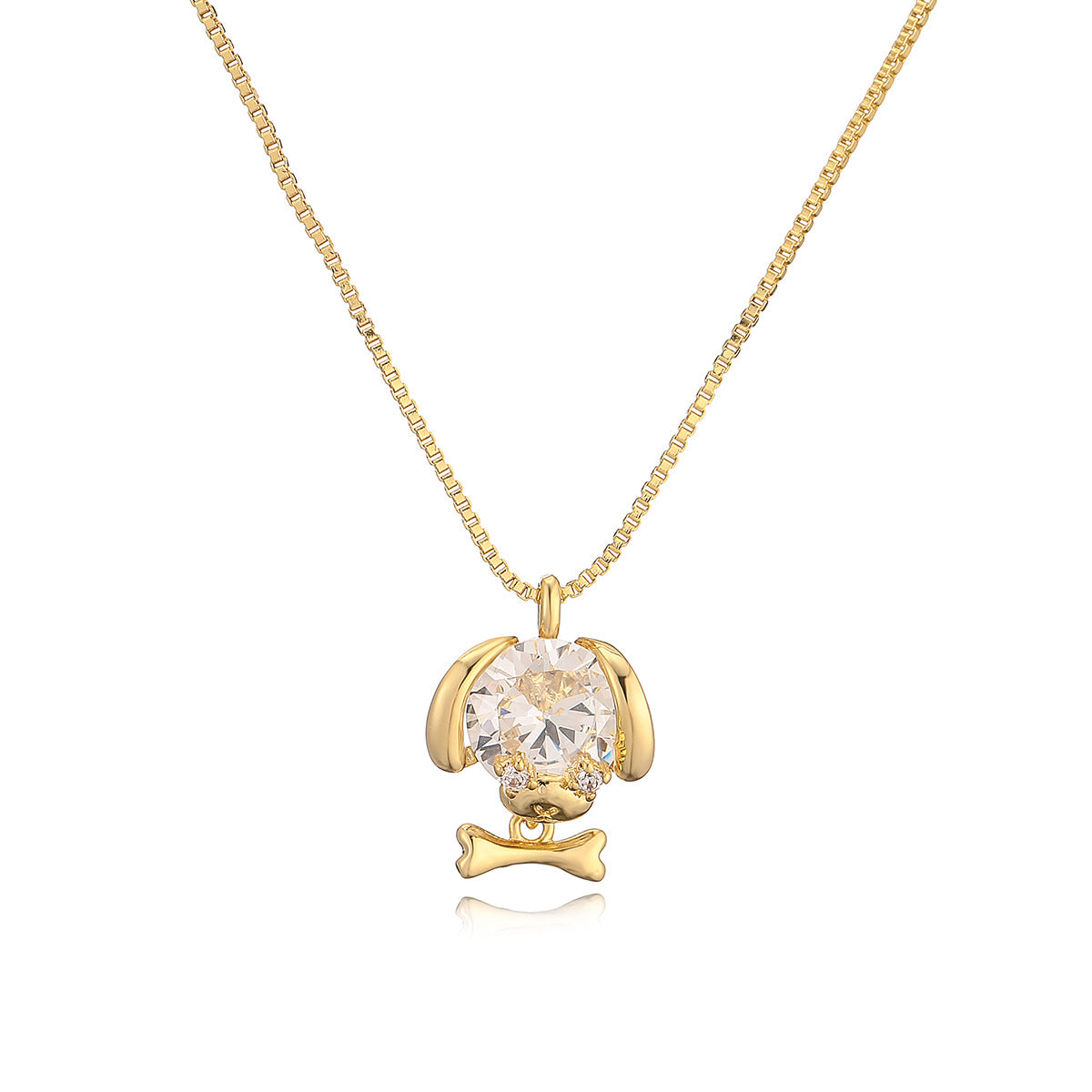 Collana con Pendente Minimalista a Testa di Cane Geometrica da Donna, Base in Rame Placcato Oro 18K con Dettagli in Zircone