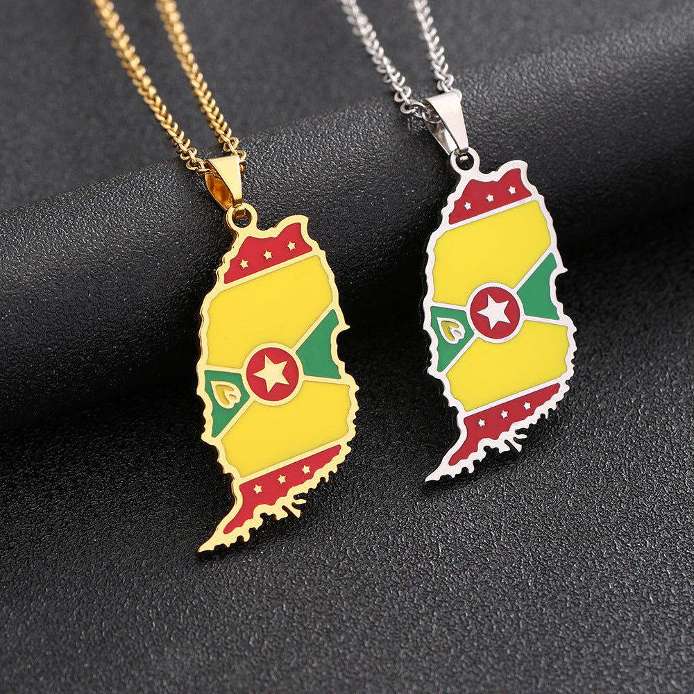 Collana con ciondolo in acciaio al titanio smaltato geometrico etnico per donna e uomo con catena a maglie in acciaio inossidabile
