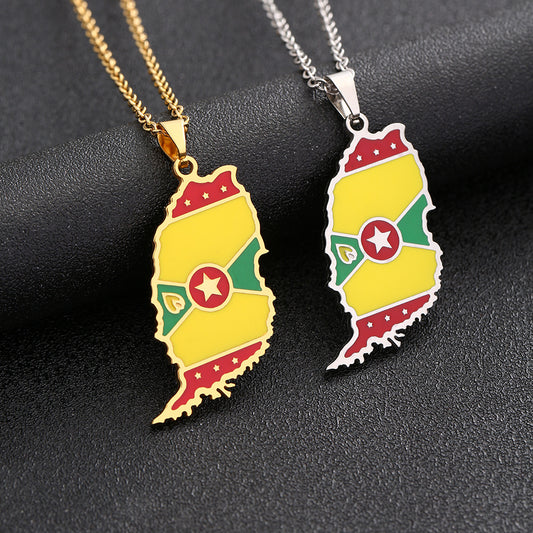 Collana con ciondolo in acciaio al titanio smaltato geometrico etnico per donna e uomo con catena a maglie in acciaio inossidabile