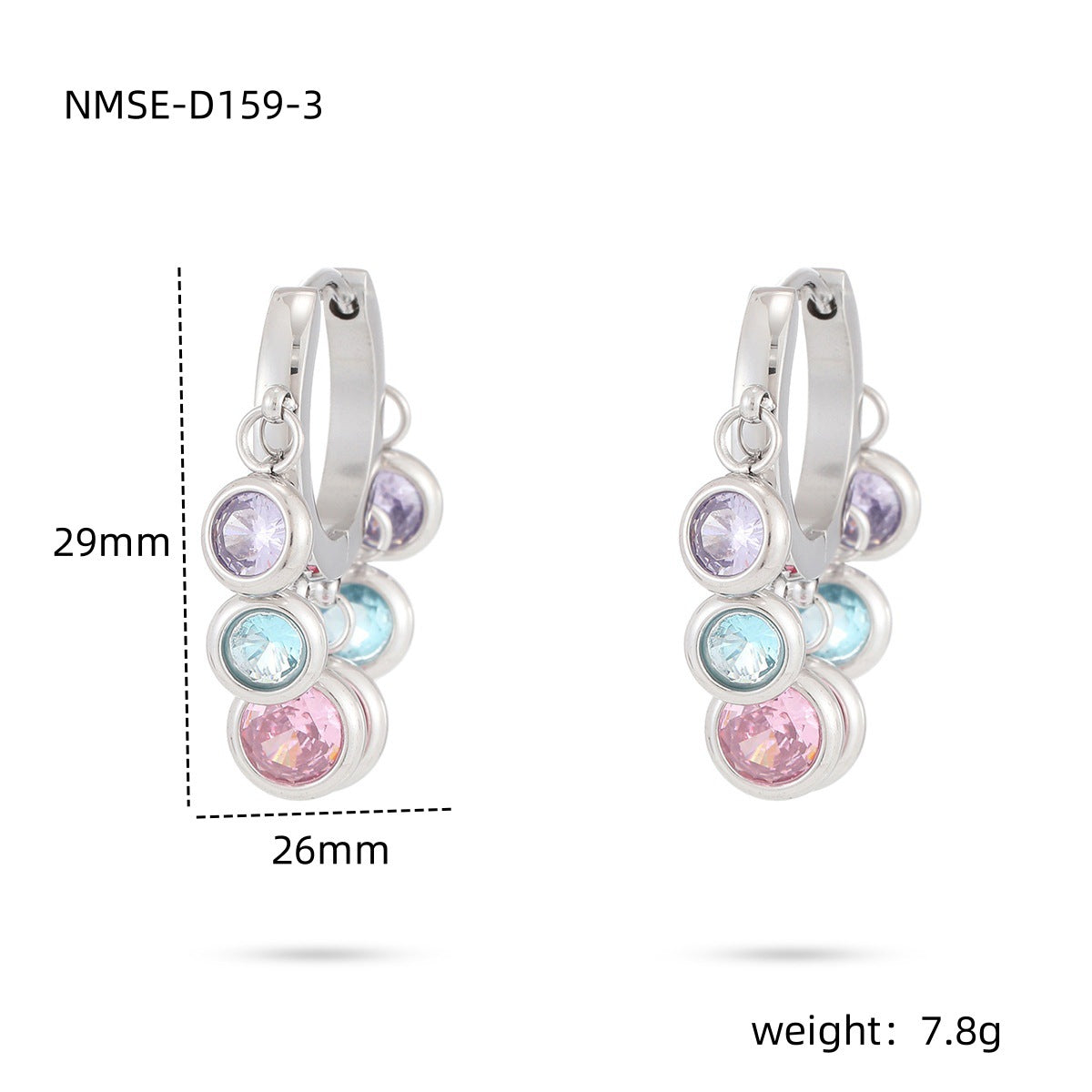 Orecchini da donna alla moda e minimalisti in acciaio inossidabile a forma geometrica rotonda con placcatura in oro sottovuoto 18K e intarsio di strass