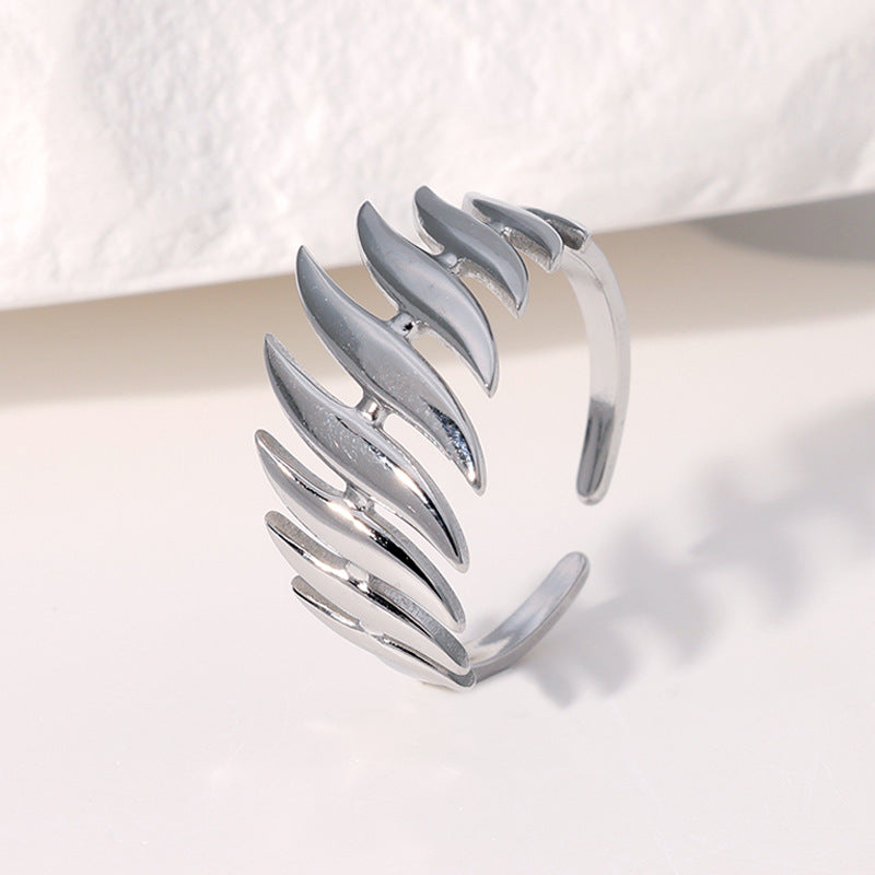 Anello Aperto Minimalista a Forma di Foglia in Acciaio Inox Placcato Oro 18K Gioielli di Moda per Donna