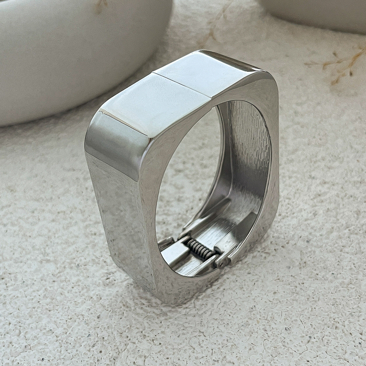 Fashionable Geometric Square Plated Zinc Alloy Wide Cuff Bracelet for Women