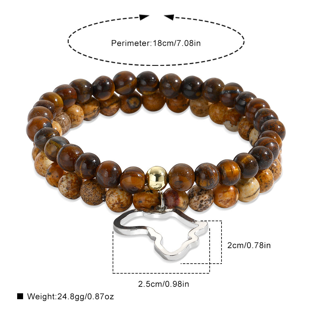 Minimalist Stainless Steel 8mm Round Tiger's Eye Geometric Stretch Bracelet