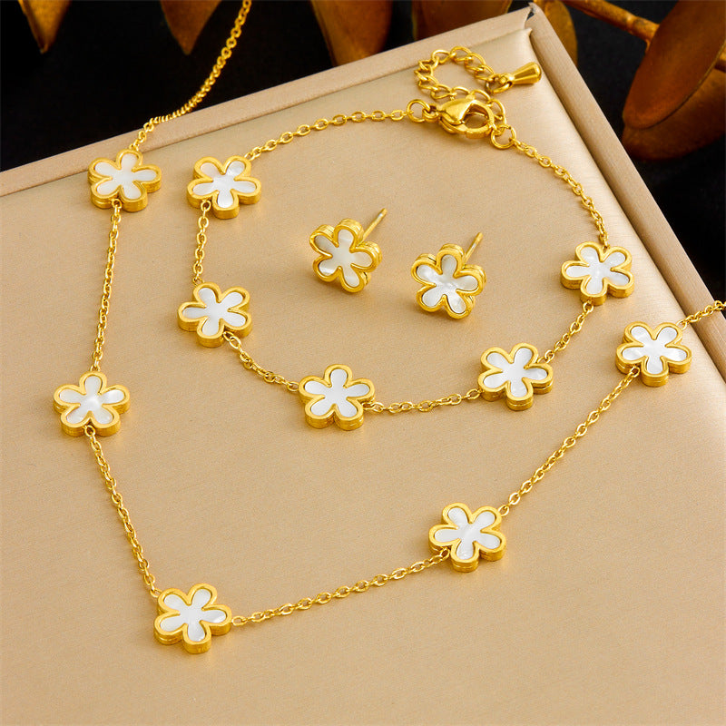 Minimalist Sweet Floral Stainless Steel Plated Flower Jewelry Set for Women