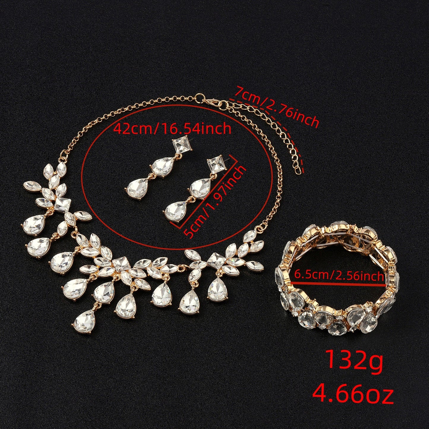 Natural Floral Fresh Sweet Rhinestone Drop Pendant Necklace Set for Women with Alloy Pendant, Glass Inlay, Plated Finish, Box Chain, Earrings and Bracelet