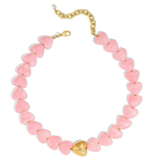 Casual Heart Acrylic Pendant Necklace for Women