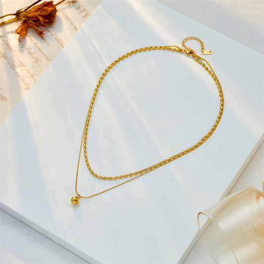Collana da donna con ciondolo a sfera a doppio strato in acciaio inossidabile placcato geometrico minimalista