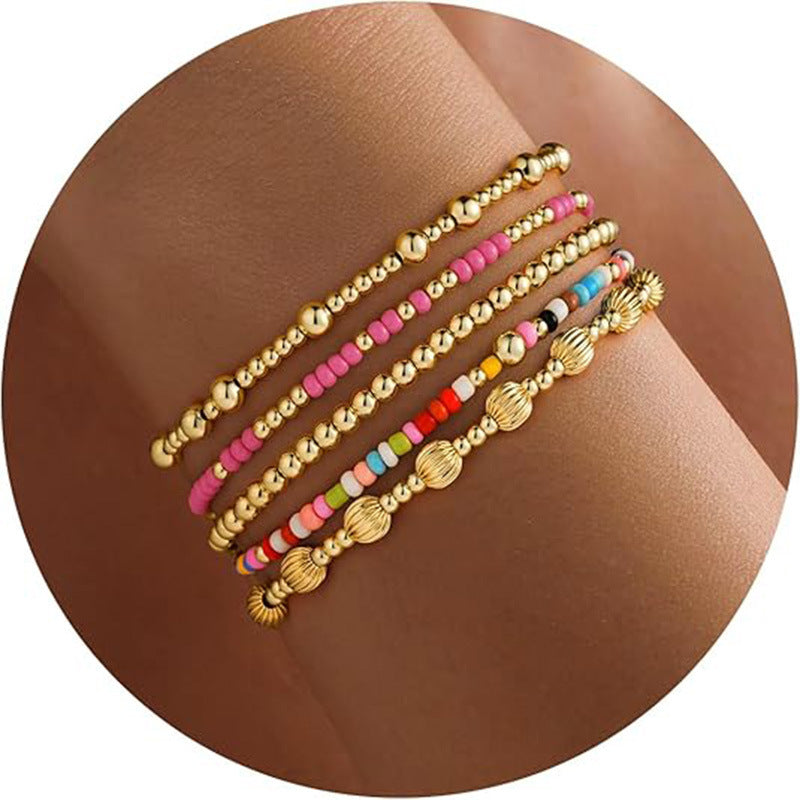 Vintage Geometric Pearl Shell Beaded Bracelet Set for Women