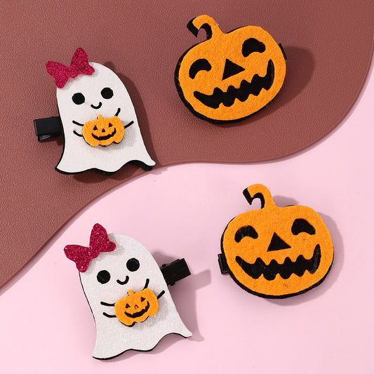Fermagli per Capelli in Metallo a Forma di Fantasma e Zucca di Halloween per Bambini con Design Geometrico, Set da Due Paia