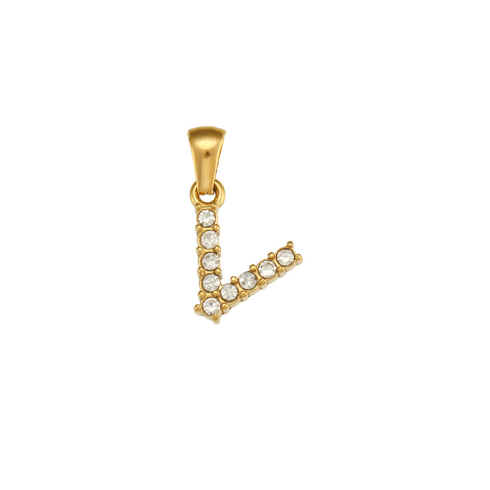 Minimalist Letter Pendant Necklace Stainless Steel with 18K Gold Plating Micro-Pave Zirconia and Pearl Accents