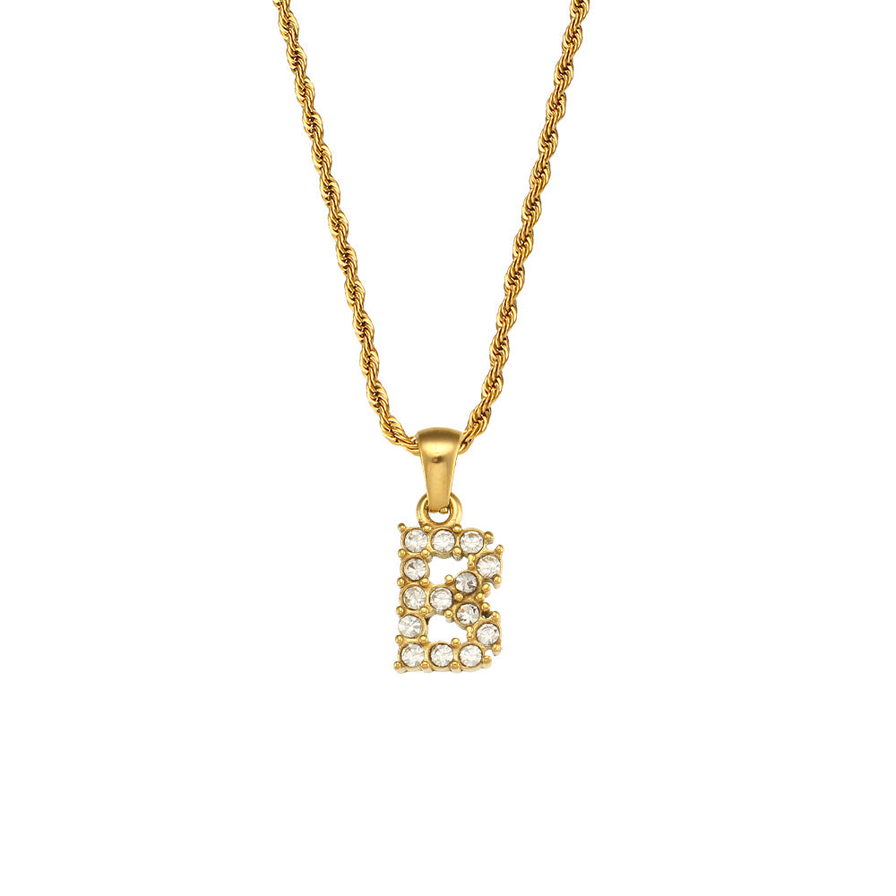 Collana da donna minimalista con pendente a lettera in stile Ins, catena in acciaio inossidabile e pendente in acciaio al titanio placcato
