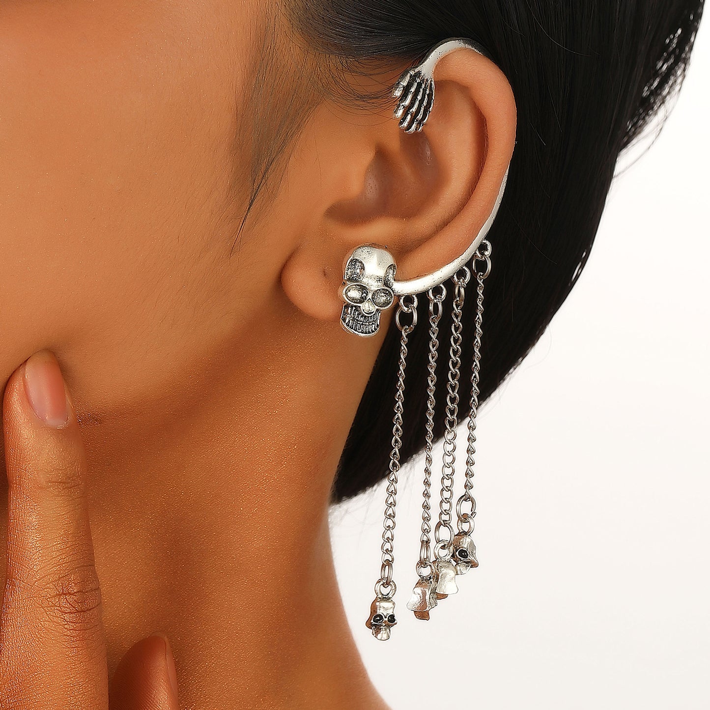 Pendientes góticos de aleación en forma de calavera con acabado chapado, estilo dark rock, para Halloween y fiestas de disfraces