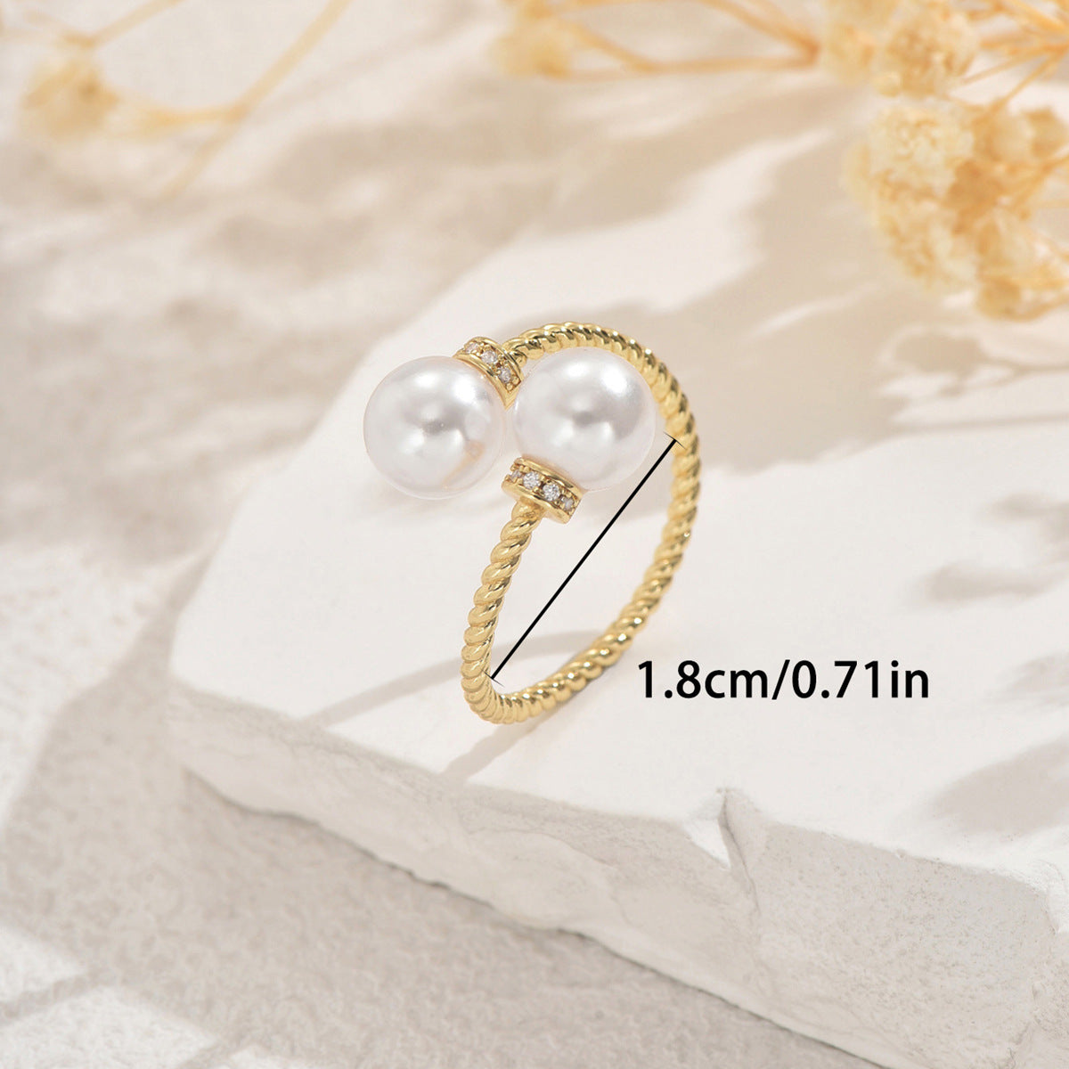 Anillo de Cobre Minimalista Estilo Japonés Coreano con Diseño Geométrico de Hilo, Circones e Incrustaciones de Perlas para Mujer