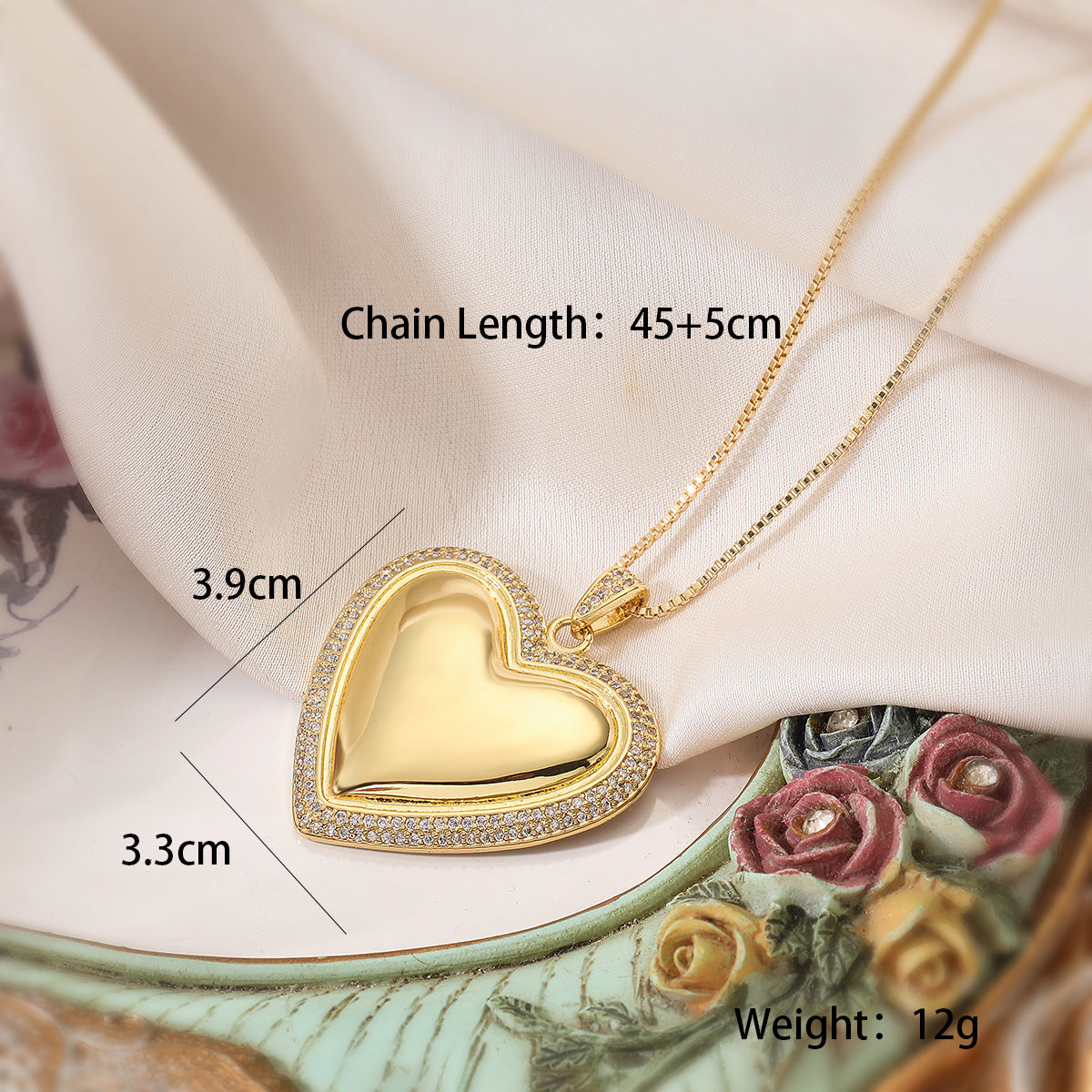 Minimalist Gold Plated Brass Heart Cubic Zirconia Pendant Necklace