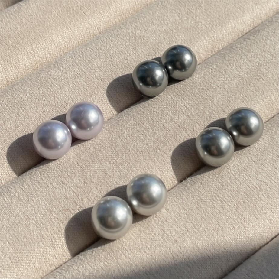 Minimalist Round Glass Pearl Earrings in 925 Sterling Silver with Silver-Plated Finish
