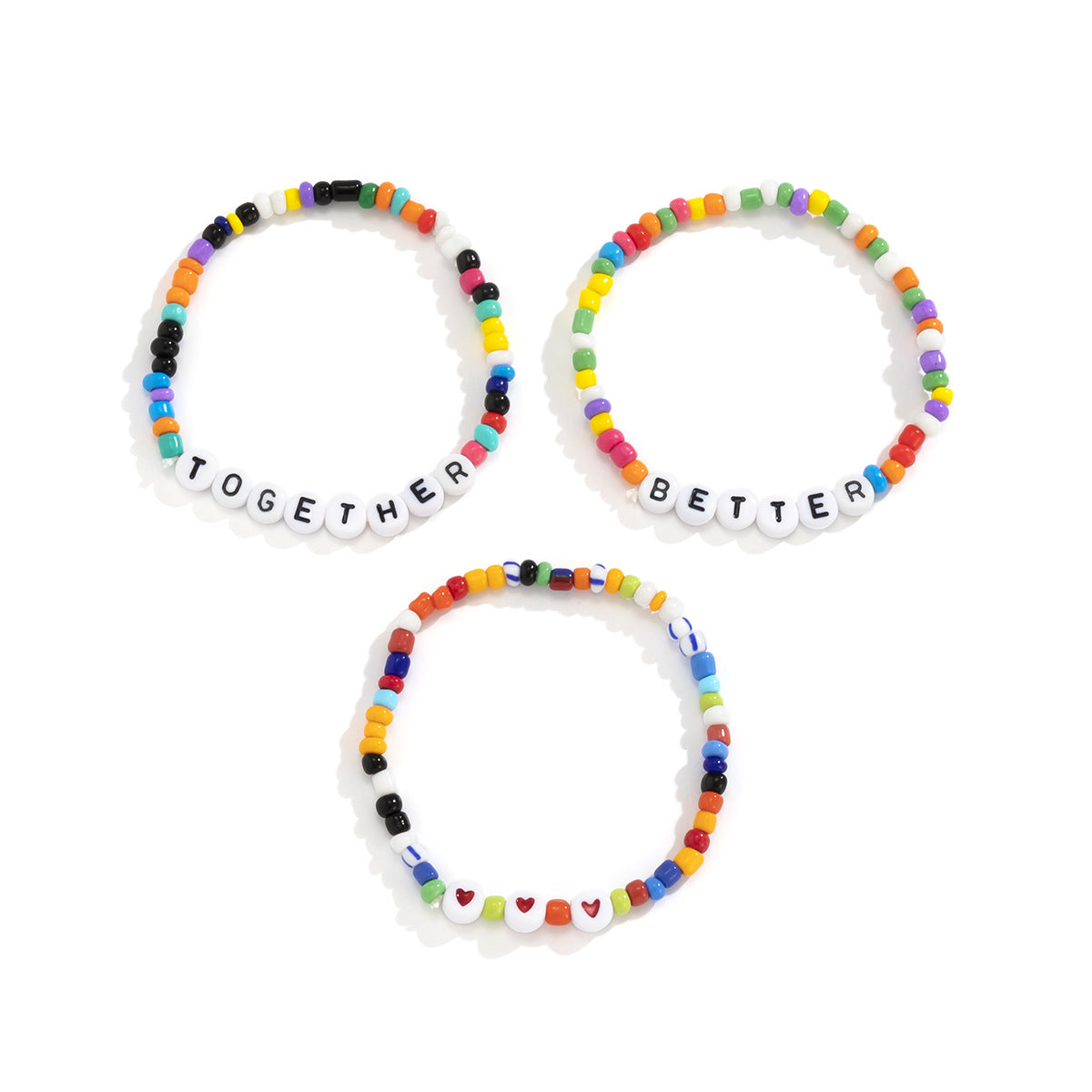 Minimalist Acrylic Heart-Shaped Letter Beaded Bracelet Set for Women with Pastel Macaron Colors and Bohemian Farmhouse Style