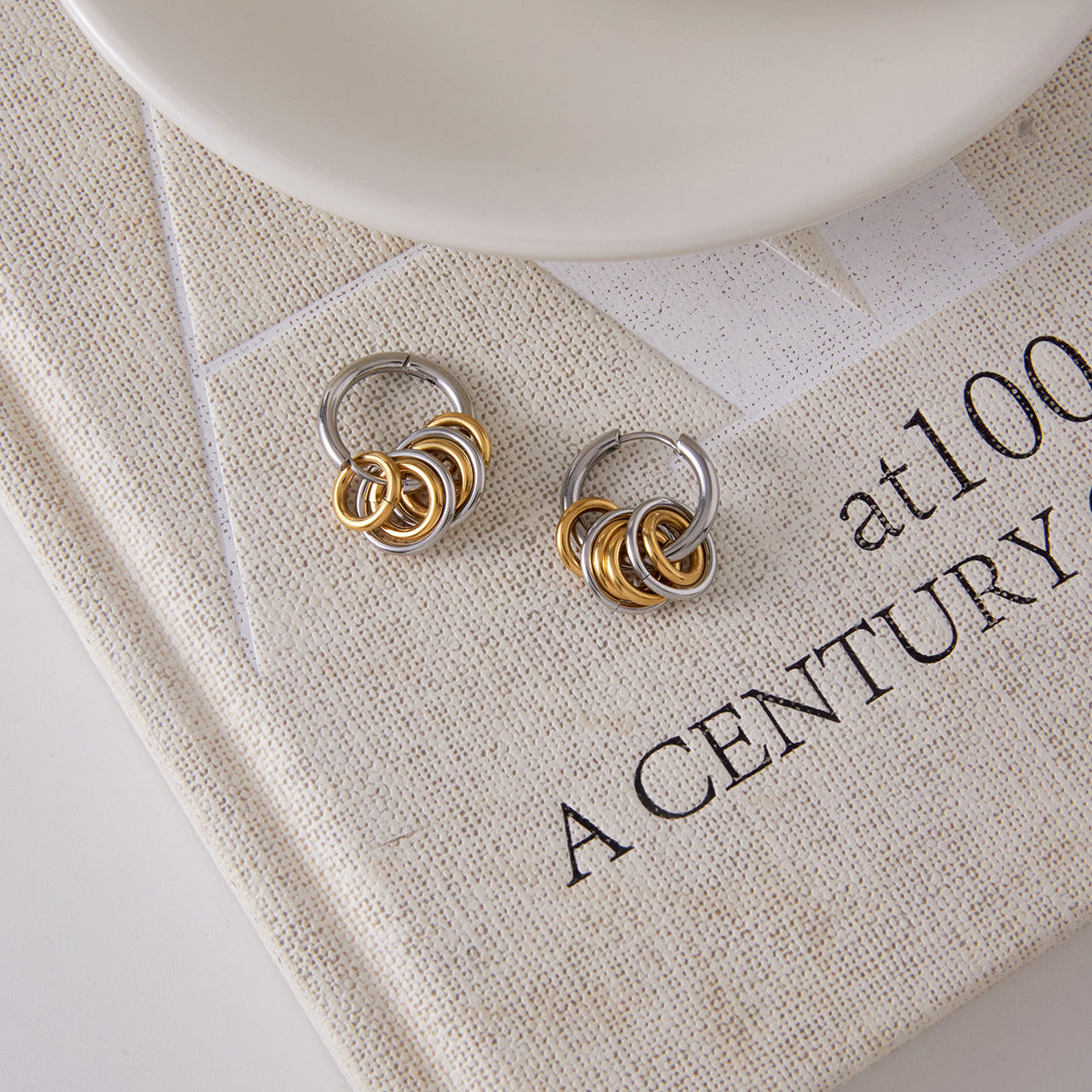 Minimalist Round Geometric Plated Stainless Steel Hoop Earrings for Women