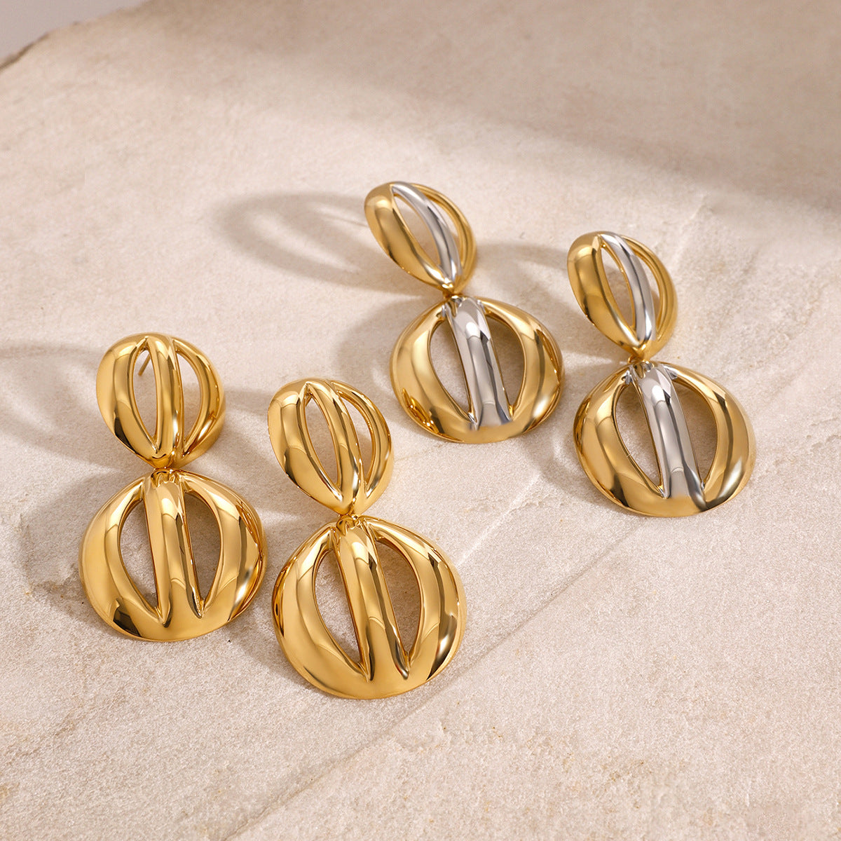 Geometric Round Plated Stainless Steel Hoop Earrings for Women