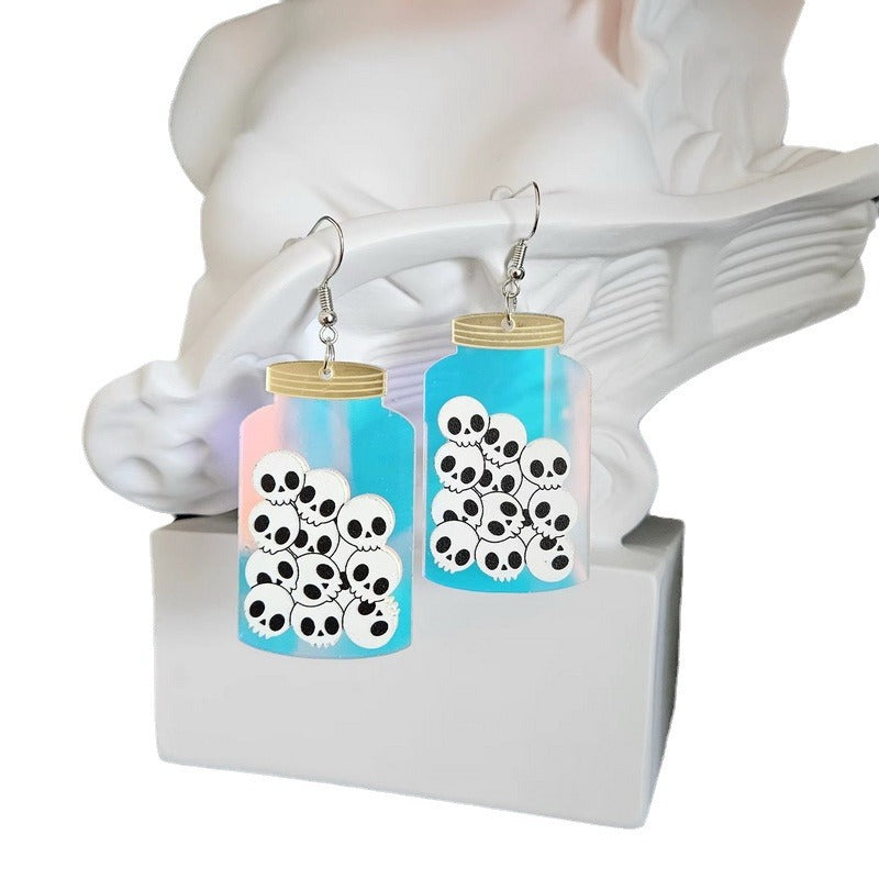 Accessori da donna con orecchini in acrilico a forma di teschio di Halloween carini-grintosi con effetto arcobaleno stampato