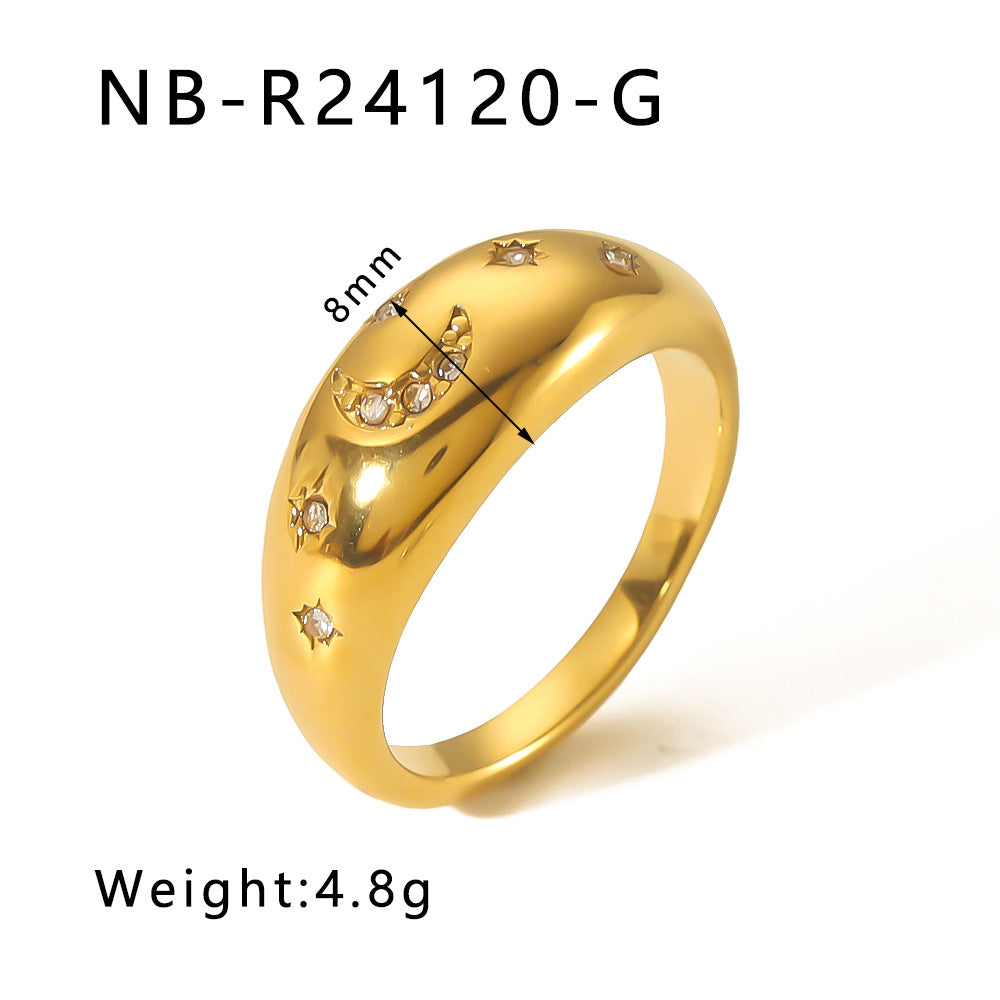 Elegante Anello in Acciaio Inossidabile con Trama Intrecciata e Intarsio di Strass con Motivi a Foglia, Onde e Forme Geometriche per Uomo e Donna