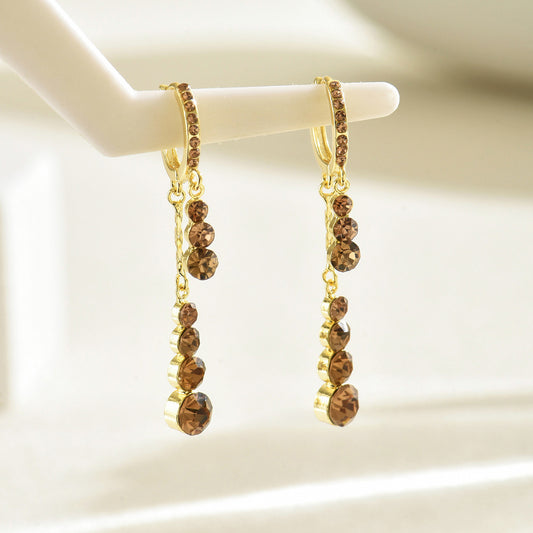 Geometric Fashion Commuter Style Women's Copper Earrings with Rhinestone Inlay and Stainless Steel Posts