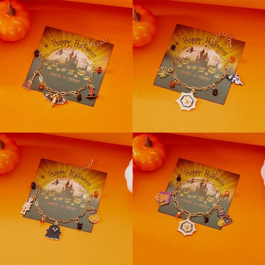 Pulsera de aleación con calavera de calabaza de dibujos animados góticos oscuros para mujer con acabado chapado