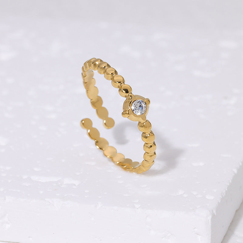 Minimalist Titanium Steel Adjustable Open Ring for Women with Rhinestone Accents and 18K Gold Plating