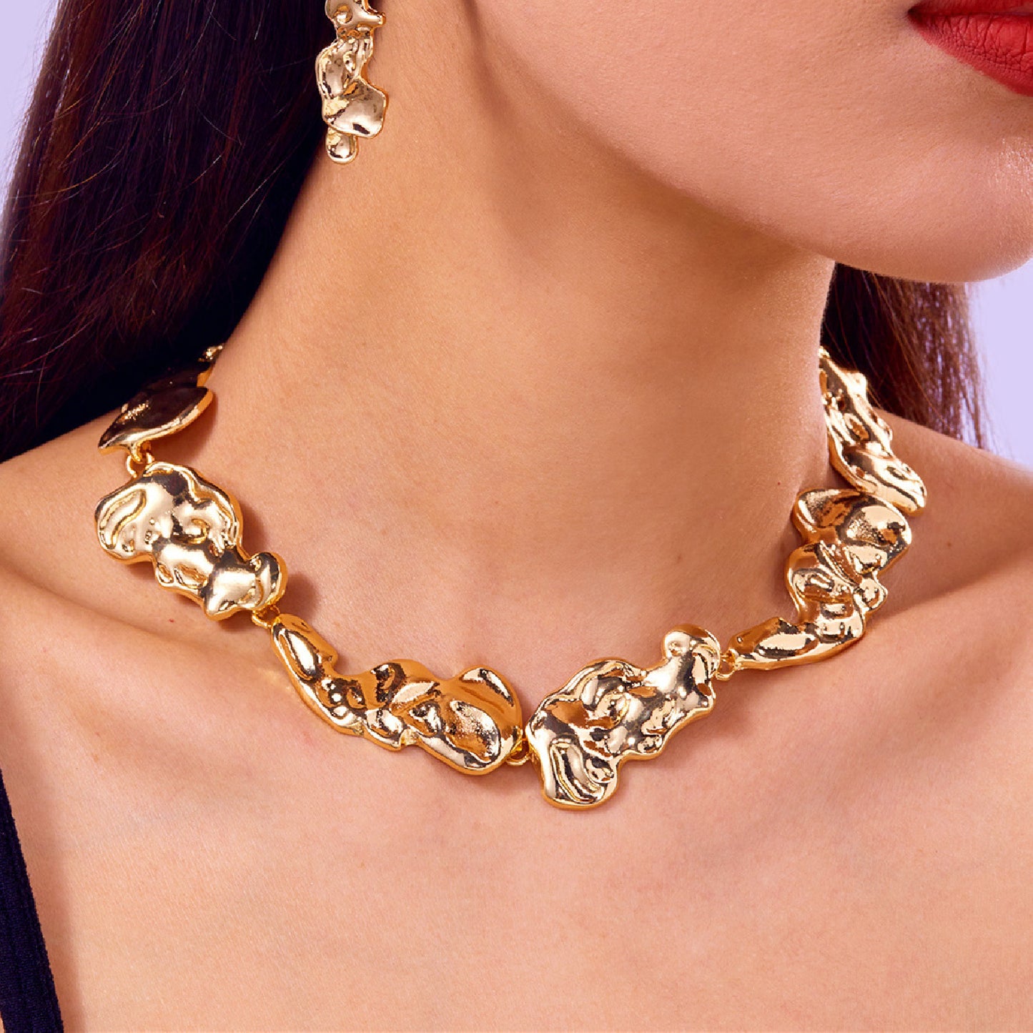 Collar gargantilla irregular geométrico con efecto líquido, a la moda, para mujer, de aleación con acabado chapado