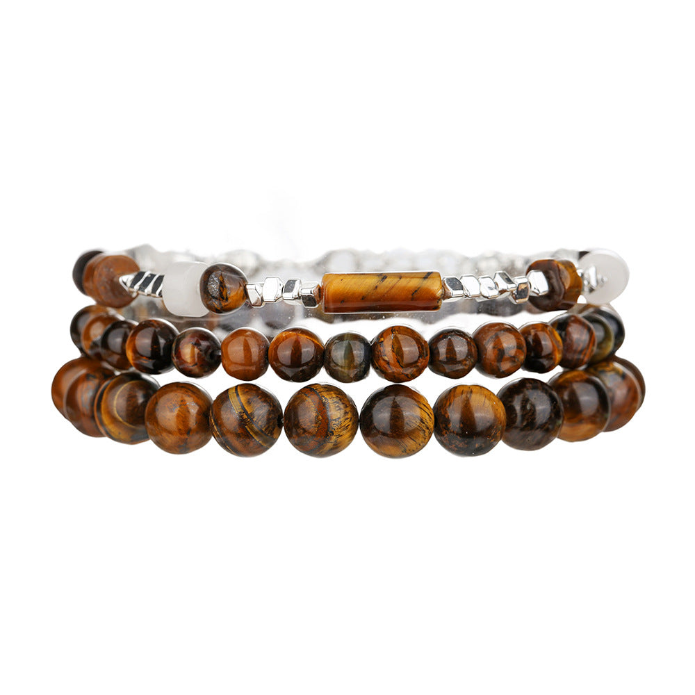 Bohemian Style Black Obsidian and Tiger Eye Beaded Stretch Bracelet for Women and Men