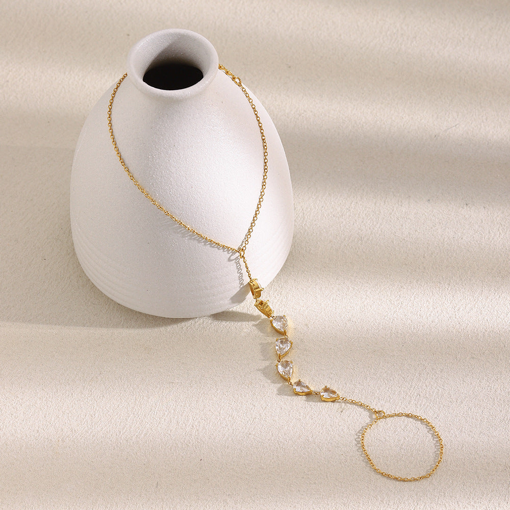 Bracciale a forma di O in acciaio inossidabile placcato oro 18 carati con zirconi, geometrico e alla moda, da donna