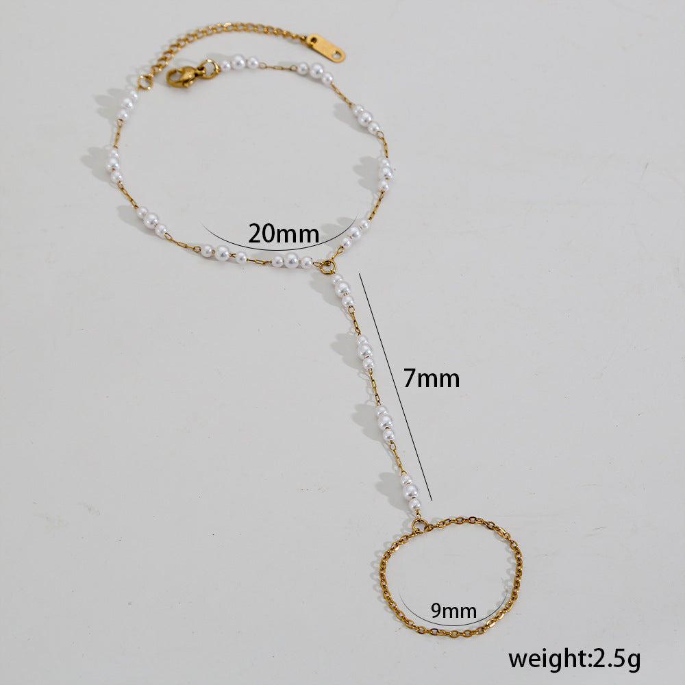 Pulsera apilable de doble capa de acero inoxidable geométrico con baño de oro de 18 quilates para mujer