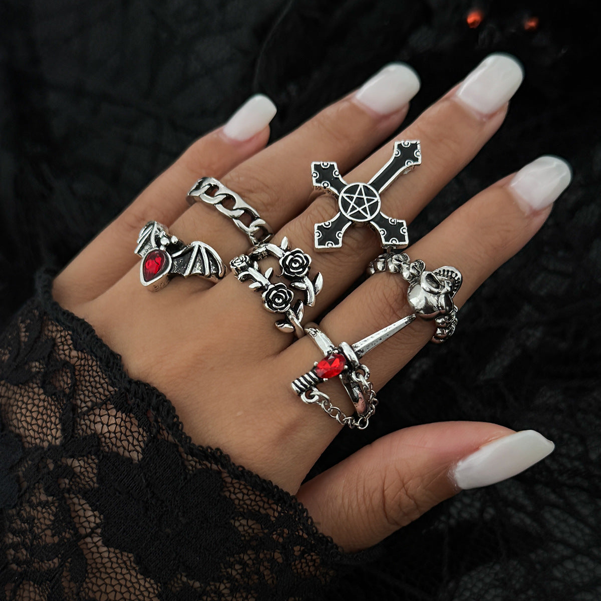 Gothic Heart Star Shaped Alloy Plated Ring for Women